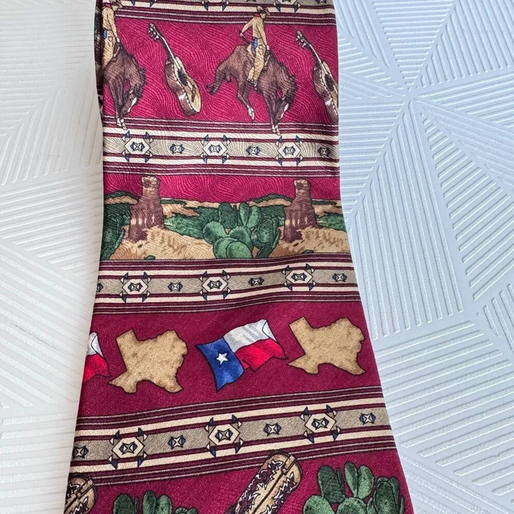 Texas Western Rodeo 100% Silk Novelty Tie Cowboy Boots Cactus State Puritan